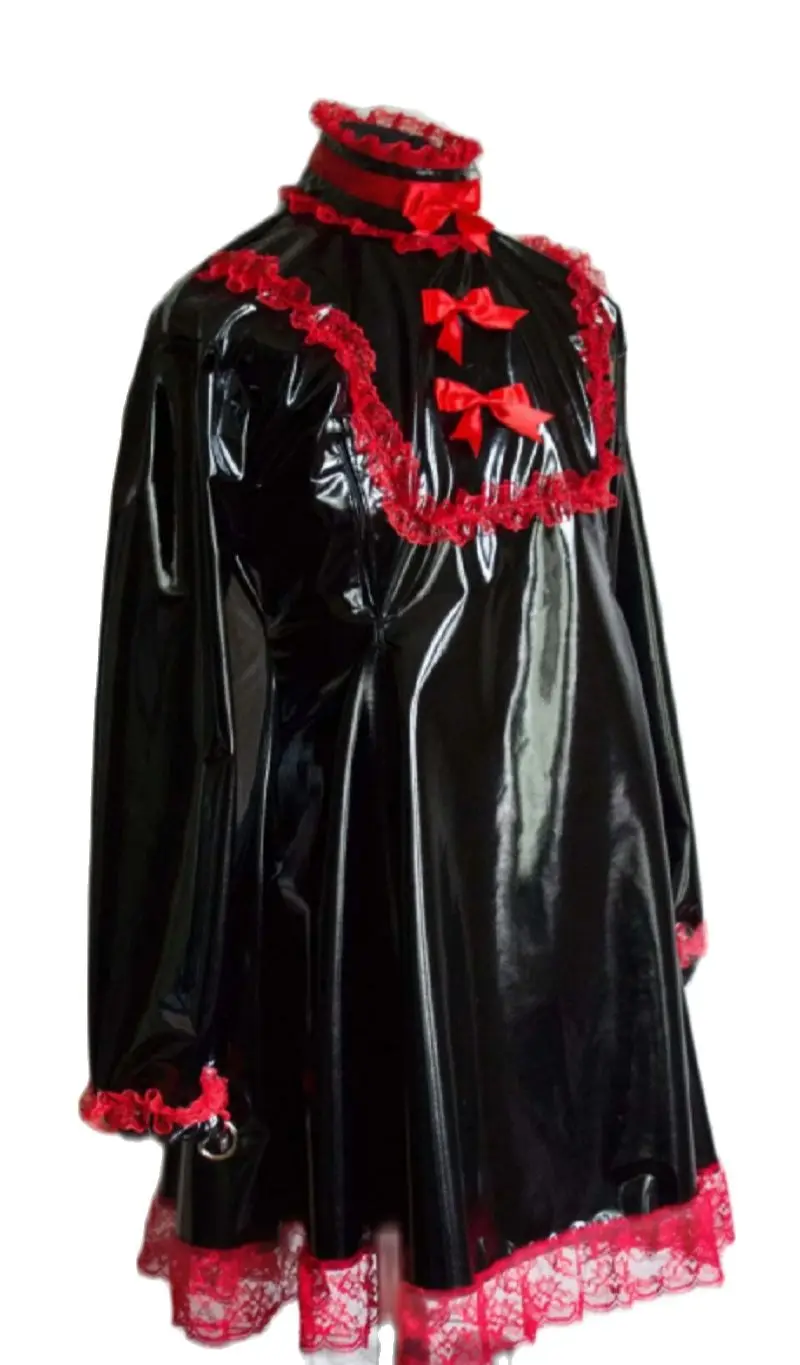 Разноцветная юбка из ПВХ средней длины с длинным рукавом кружевной воротник