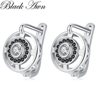 black awn hoop earrings for women classic silver color trendy spinel flower engagement fashion jewelry i245
