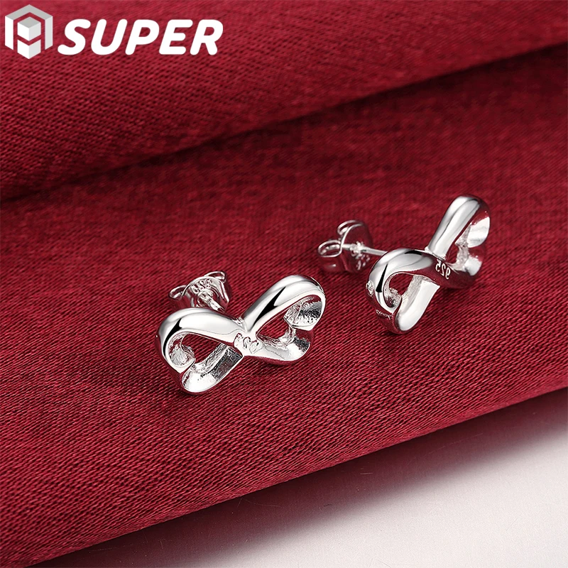 

925 Sterling Silver Double Heart Stud Earring For Woman Fashion Charm Wedding Engagement Party Jewelry