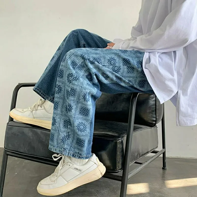 Men Jeans Wide Leg Denim Cargo Jean Pants Loose Straight Baggy Men'S Jeans Hip Hop Streetwear Skateboard Neutral Denim Trousers
