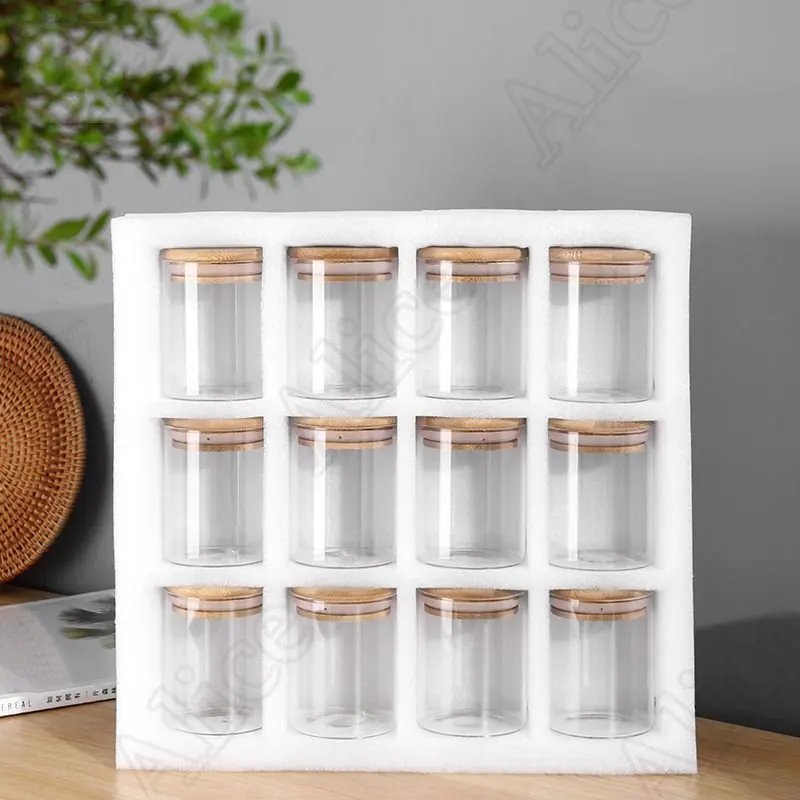 180 ml Bamboo Cover Sealed Glass Jars Kitchen Cereal Dispenser Canister Spice Jar Heat Resistant Moisture Proof Tea Tins Home
