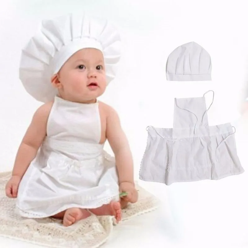 

Newborn Photography Props Child Chef Apron Hat Sets Adjustable Kitchen Cooking Uniform Kids Photography Props Costume 2Pcs/Set