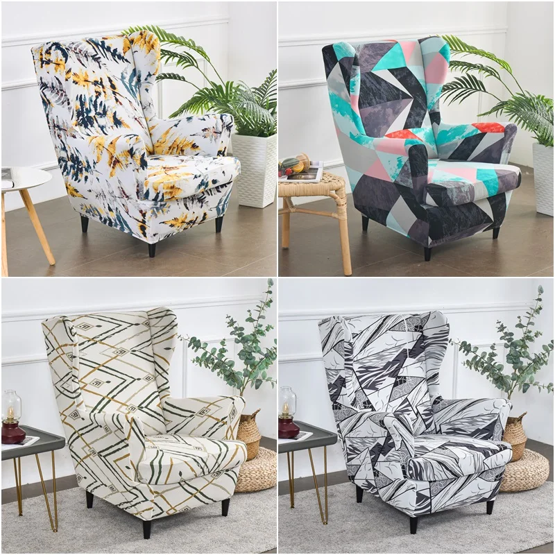 

Geometry Elastic Wing Chair Cover Stretch Spandex Armchair Slipcovers Removable Single Sofa Covers with Seat Cushion Slipcover