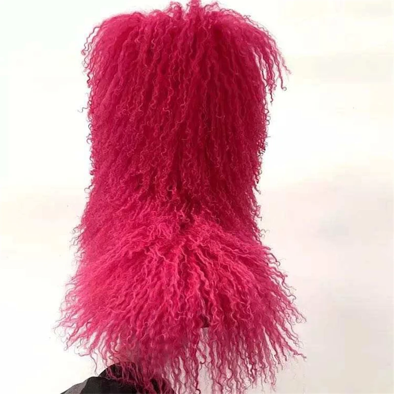 Зимние сапоги из натурального овечьего меха новинка теплый модный стиль высокое