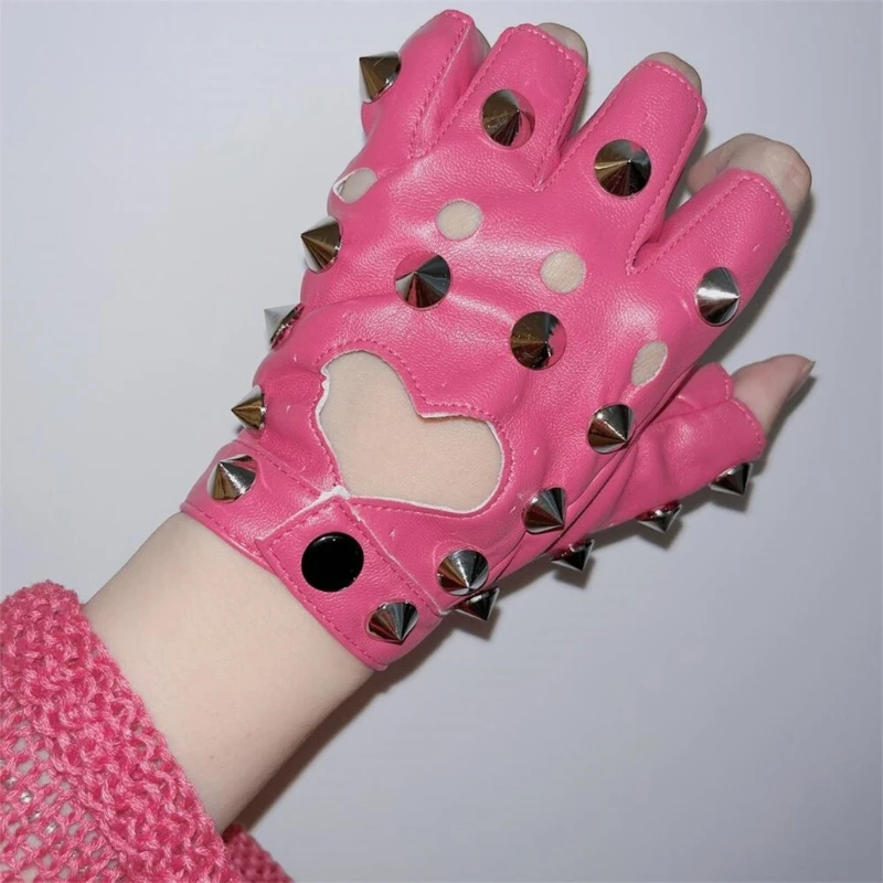 

Cool Girls Half Finger Gloves Punk Style Rivet Studded Hollowout Gloves for Festival Party Nightclub Drop Shipping