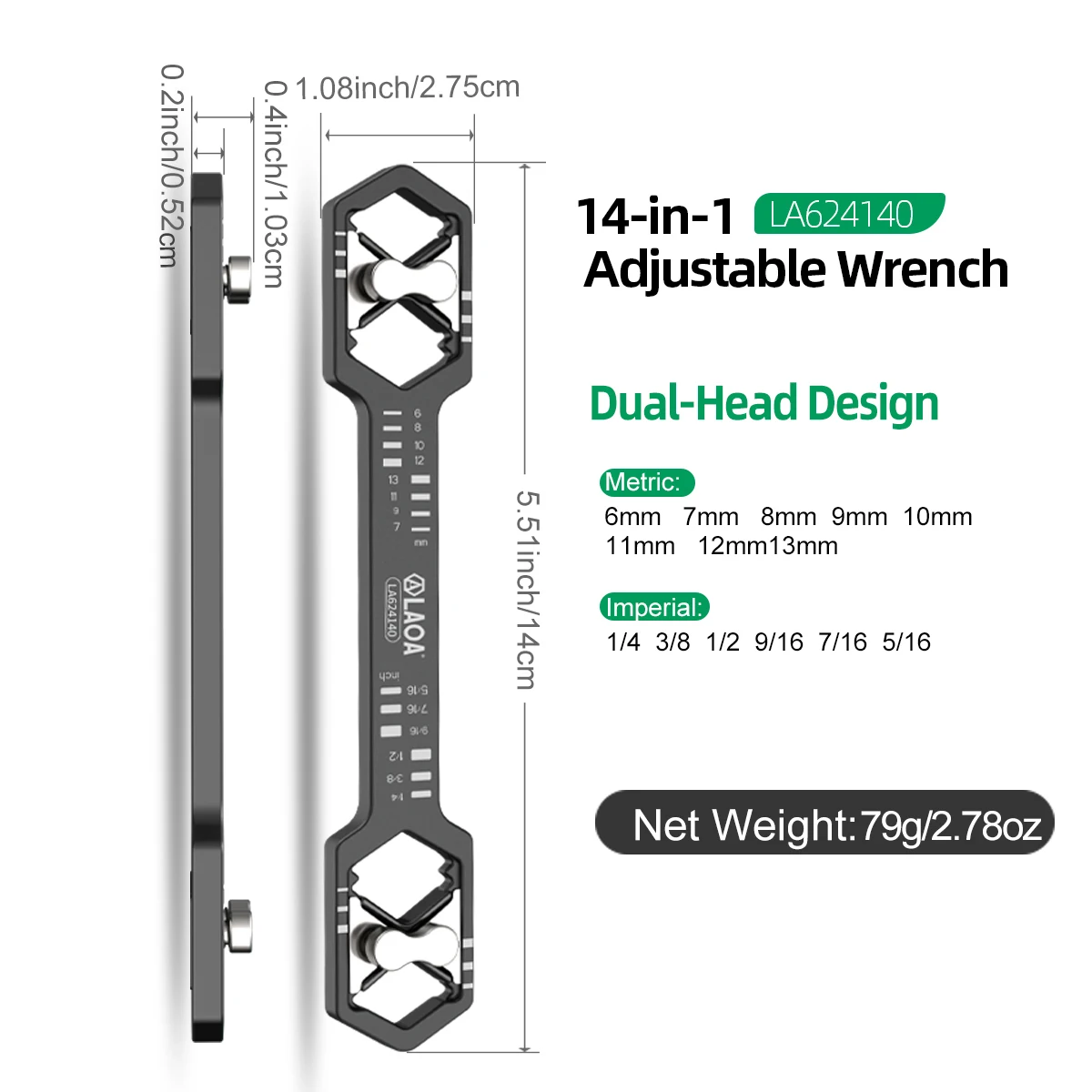 

LAOA Регулируемый шестигранный ключ из легированной стали 14-в-1, метрический двусторонний сливовый ключ
