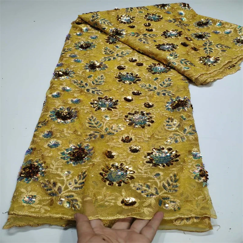 

African Sequins Lace Fabrics 2022 High Quality Lace French Lace Fabric Nigerian Tulle Lace Fabrics For Wedding Dress CD-130