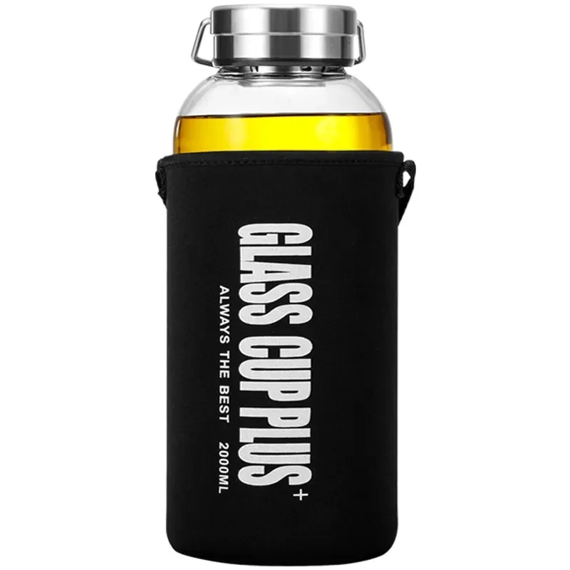 

Glass Water Bottle 2000ml/ 1500ml/1000ml/600ml Outdoor Transparent Portable Large-capacity Glass Bottles Gift with Bag Water