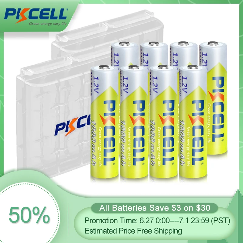  аккумулятор ааа PKCELL AAA, 1,2 в, Ni-MH, 1000 мАч, с 2 аккумуляторная батарея  AAA/AA, 8 шт.aaa батарейки аккумуляторы 