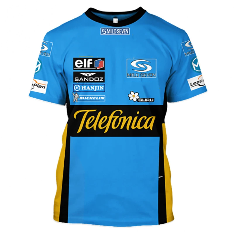 Summer F1 Formula One Race Retro Alonso Seven Star Round Neck Short Sleeve Outdoor Racing Leisure Sports Large T-Shirt