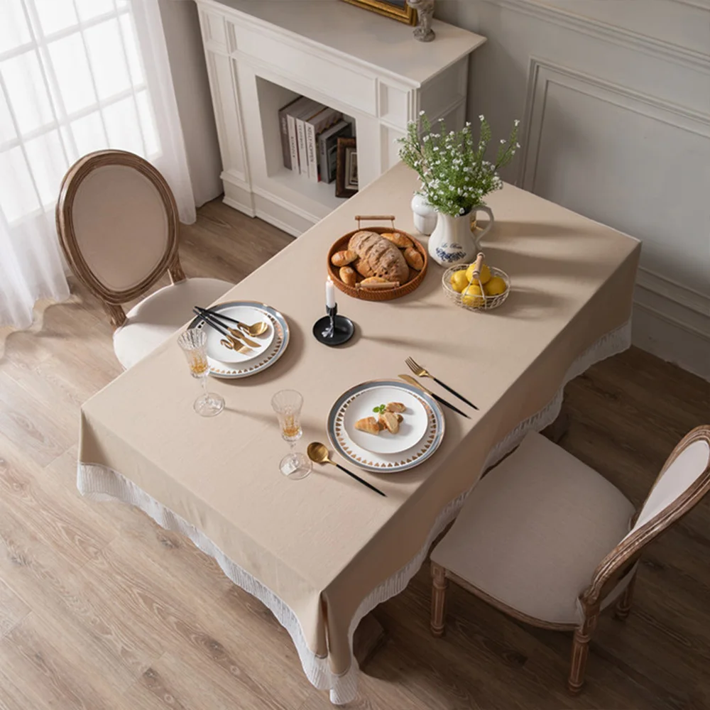 

Tablecloth Rectangular Elegant Meteor Shower Table Cover 140x180cm Wedding with Tassel French Lace Table Cloth for Dining Table