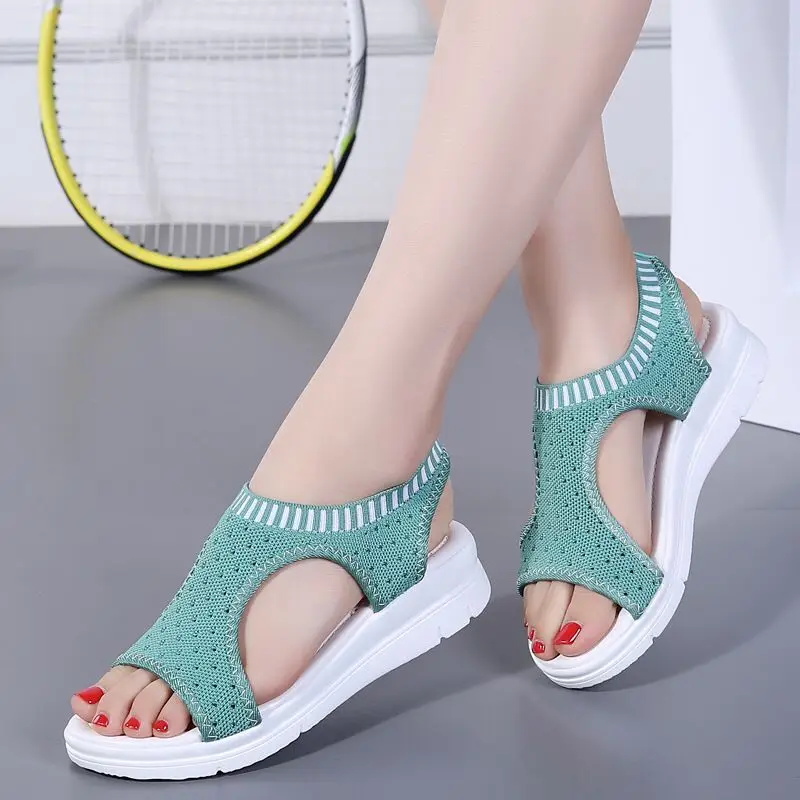 

2022 New Women Sandals Woman Summer Wedge Comfortable Sandals Ladie Go Out Walk for Leisure Knitting Slip Flat Women Sandalias