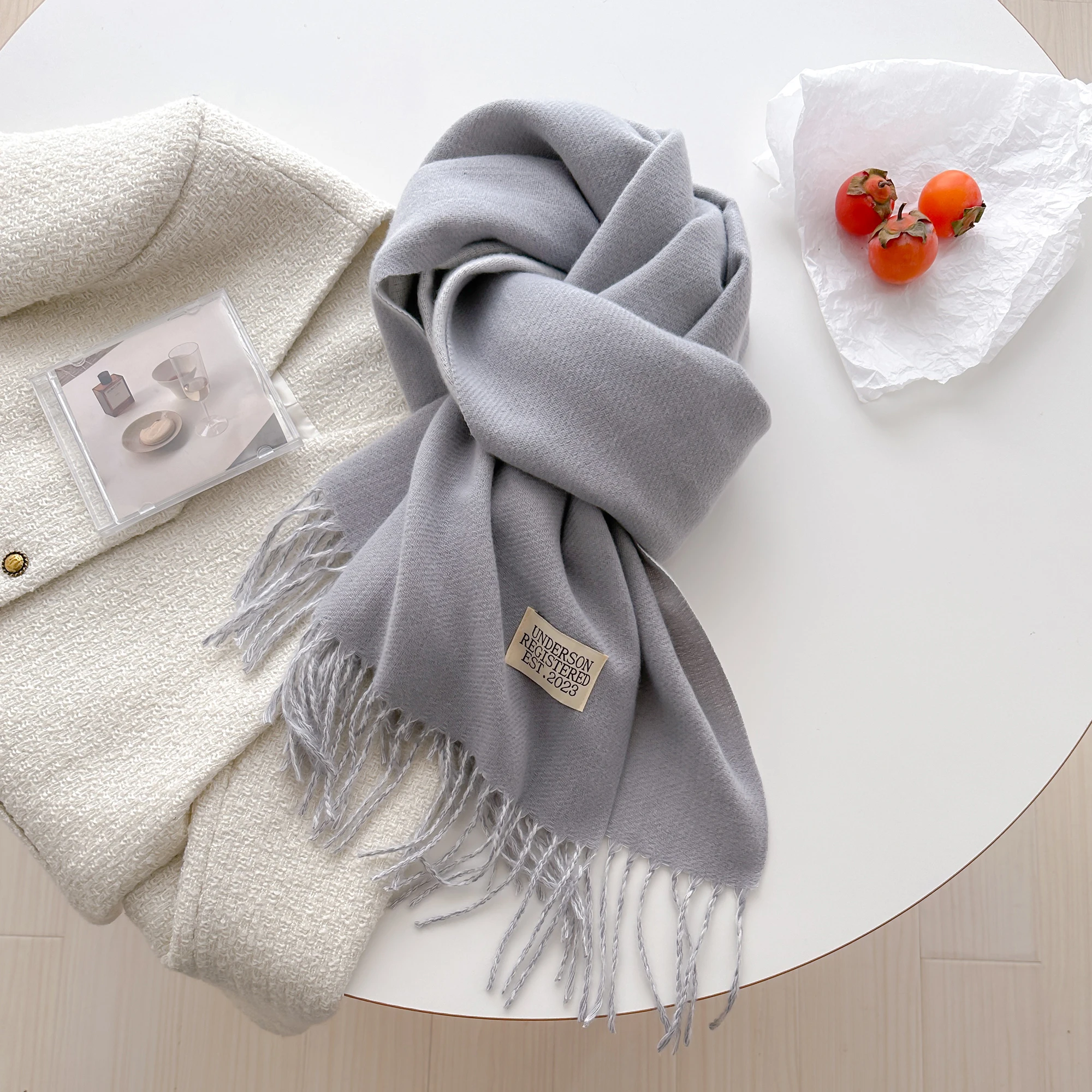 Модный однотонный кашемировый теплый зимний шарф для повседневного