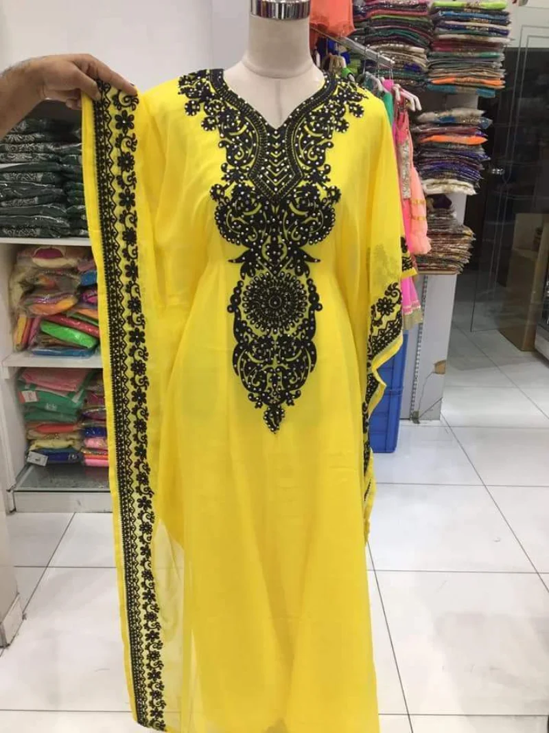 

Moroccon Georgette Dubai Gown Farasha Robe Women Long Dress Indian Dress