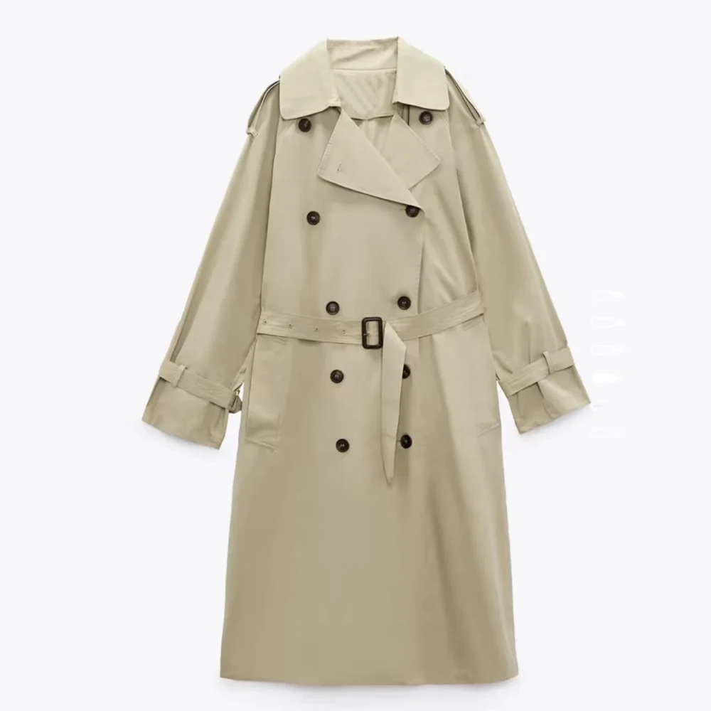 BM Y2K Spring women oversize double-breasted trench coat with belt woman loose collared coats long sleeves with adjustable tabs