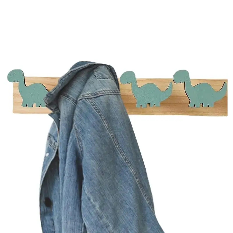 

Dinosaur Wall Hooks For Boys Room Wood Decorative Animal Coat Rack Hook Kids Wall Mounted Door Hanger With 4 Cute Dinosaur Hooks