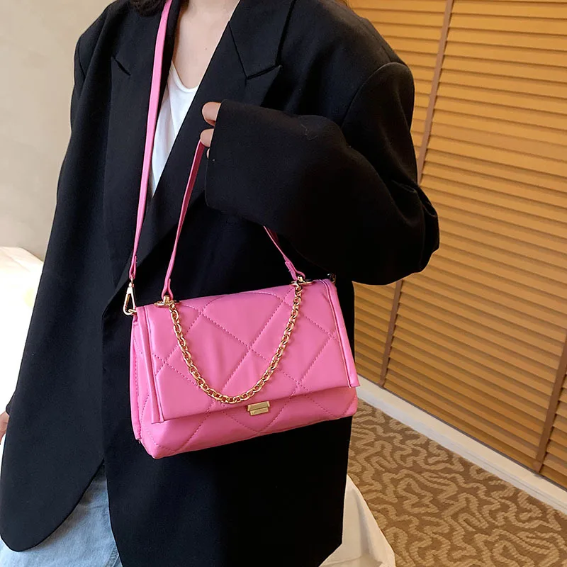 

Spring New Embroidery Thread Single Shoulder Messenger Small Bags Korean Fashion Fashion Chain Handbags Orange Square Bag Purse