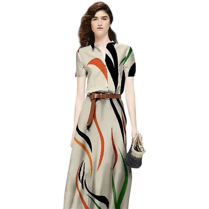

2022 Printed Shirts Women's Short Sleeve Summer Tops Skirts Long Skirts Two-piece Fashion Casual Suits