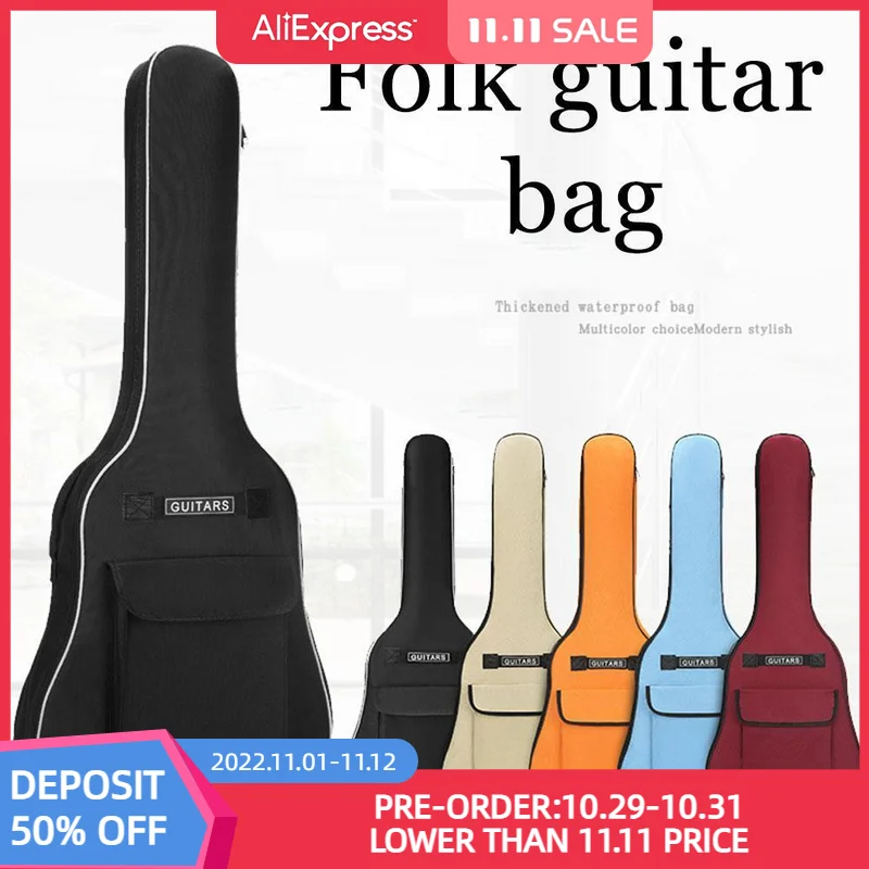 

40/41 Inches Folk Guitar Bag Double Shoulder Strap Padded Black Guitar Case Classic Acoustic Guitar Bag High Quality Backpack