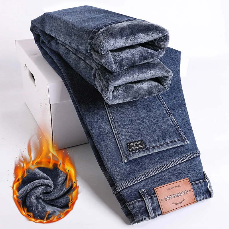 Мужские зимние толстые джинсы | AliExpress