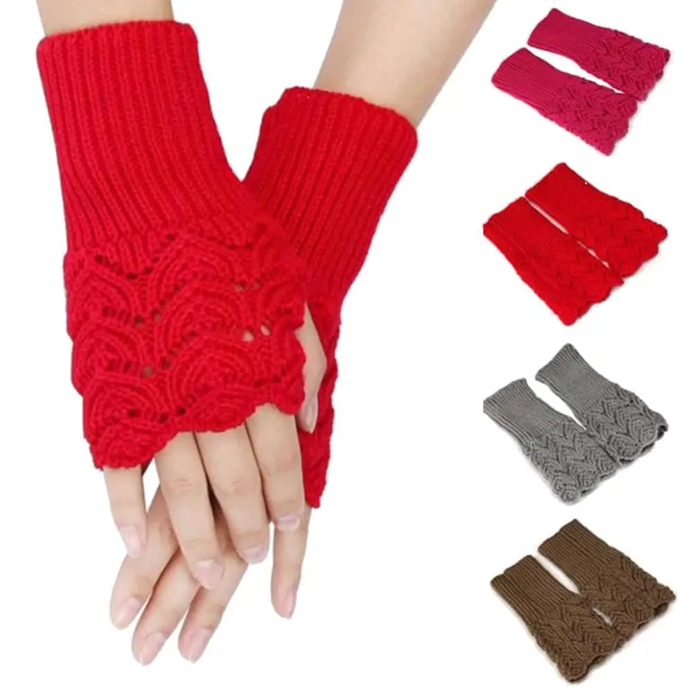 

Women Fingerless Gloves Fashion Solid Color Winter Warm Hand Warmer Arm Crochet Knitting Faux Mittens