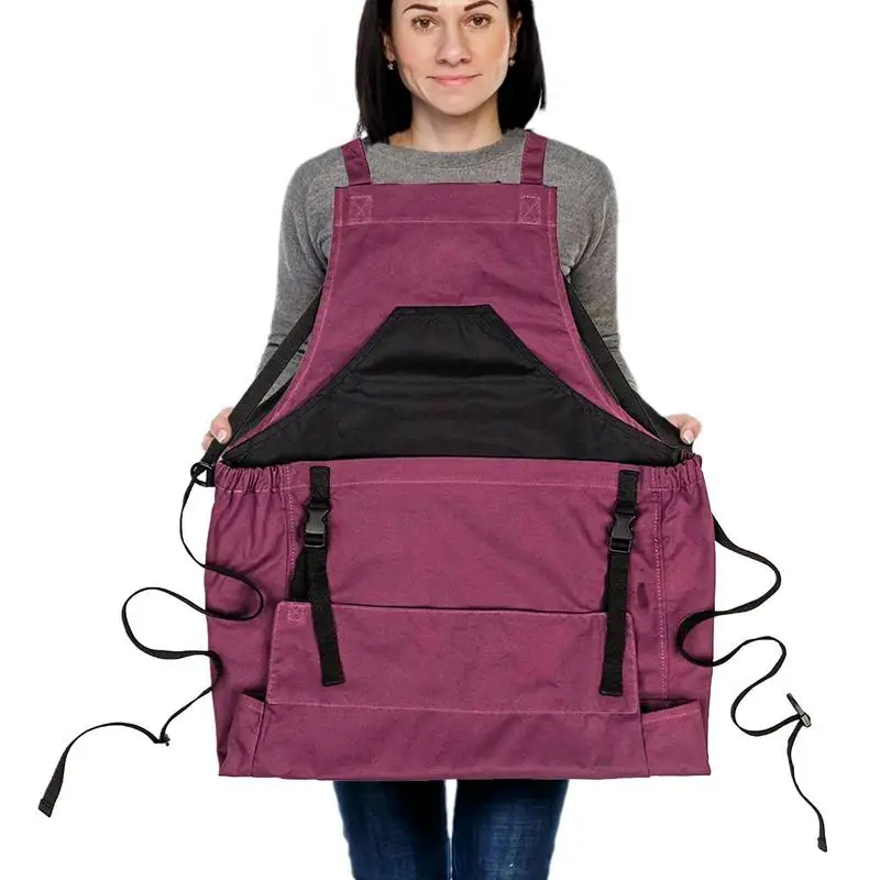 

Fruit Picking Apron Canvas Harvesting Bag Deep Pocket Carpenters Apron Vegetables Adjustable Straps Bottom Opening Double Clips