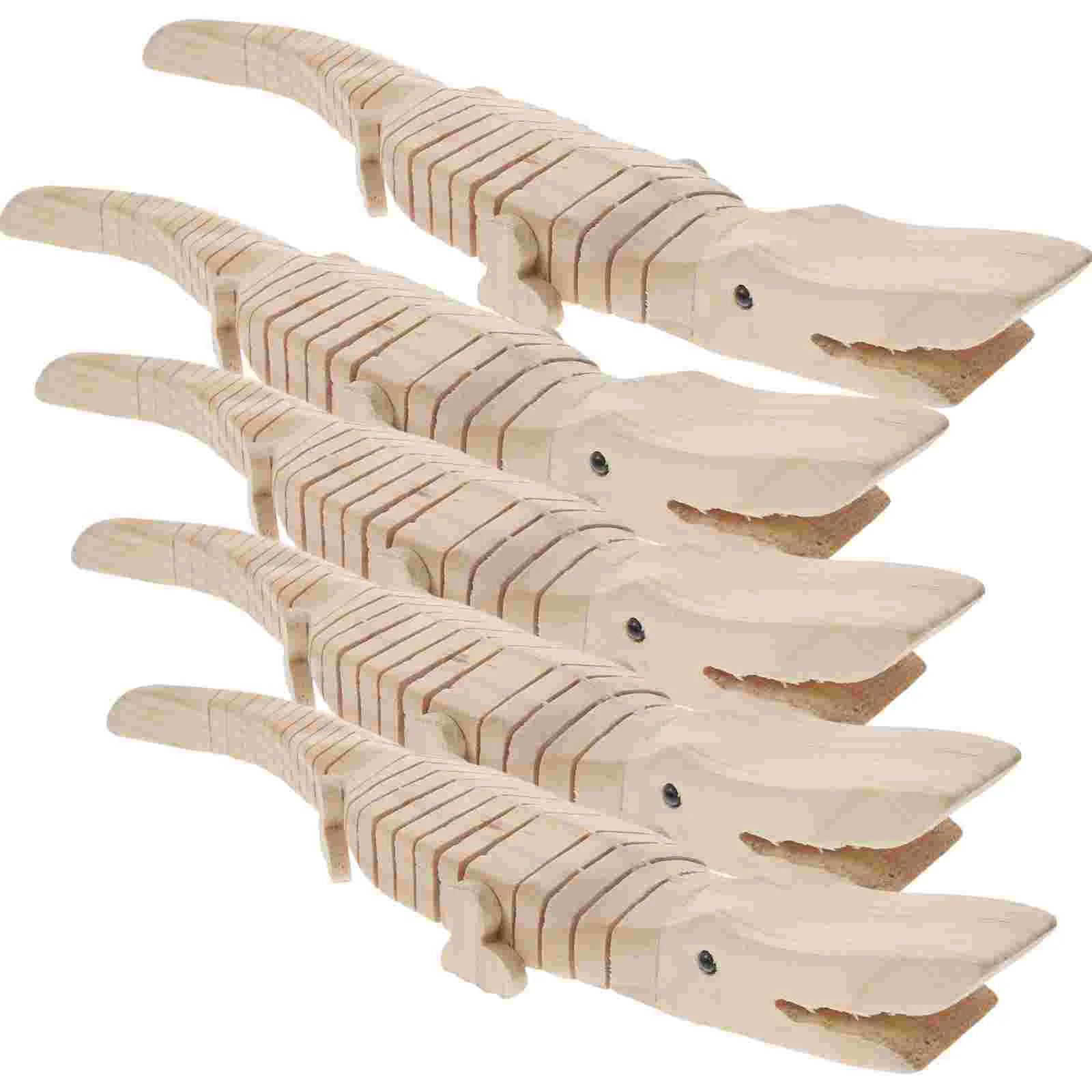 

5 Pcs Modeling Student Children's Toys Realistic Crocodile Plaything Wooden Wiggle Animal