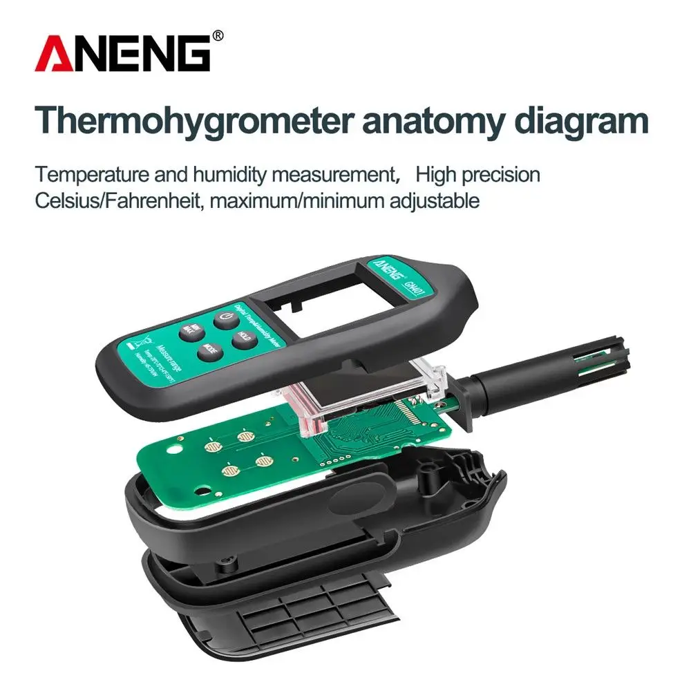 

ANENG GN401 Mini Temperature Humidity Meter Handheld No Contact Precision Digital Air Thermometer Hygrometer Gauge Tester