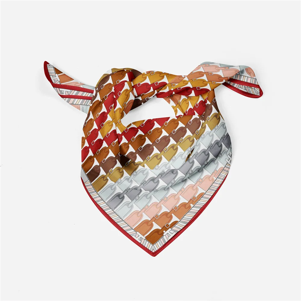 

53cm Colorful Belts Printed Women Silk Square Scarves Hijabs Shawl Muslim Headband Neckerchief For Ladies Luxury Accessories