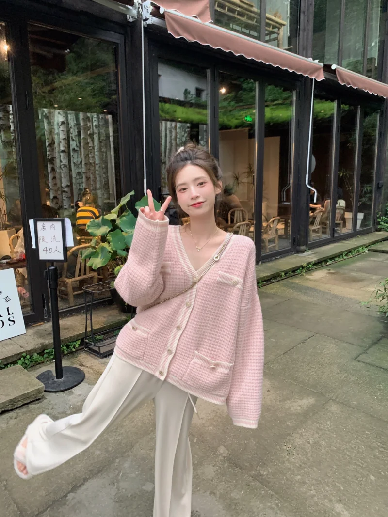 

Женский вязаный кардиган, милые кашемировые свитера, модные полосатые джемперы с длинными рукавами, свободная осенняя одежда в Корейском с...