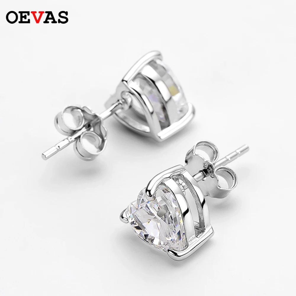 

OEVAS 100% 925 Sterling Silver 7*7mm Heart High Carbon Diamond Stud Earrings For Women Sparkling Wedding Party Fine Jewerly Gift