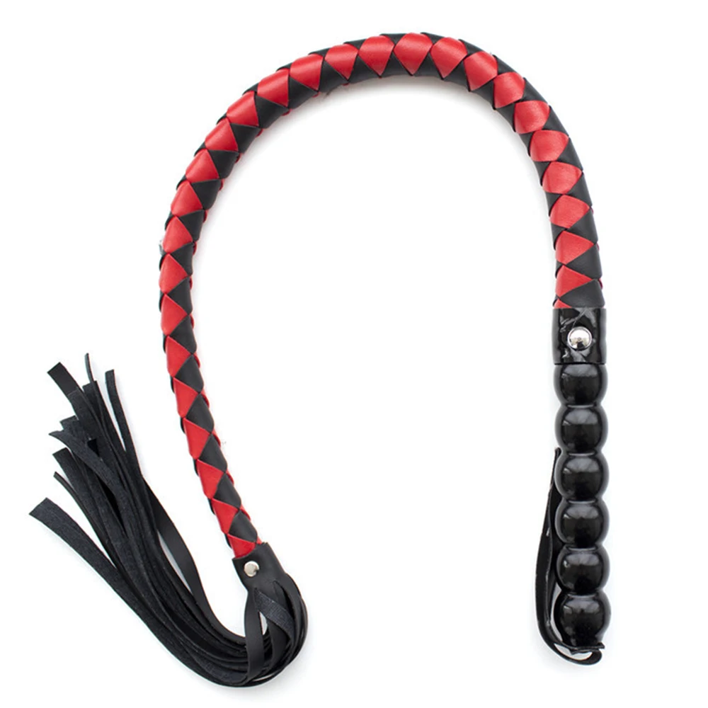 80CM Crafts Bull Whip PU Leather Custom Horse Whip Black Handle with Wrist Strap