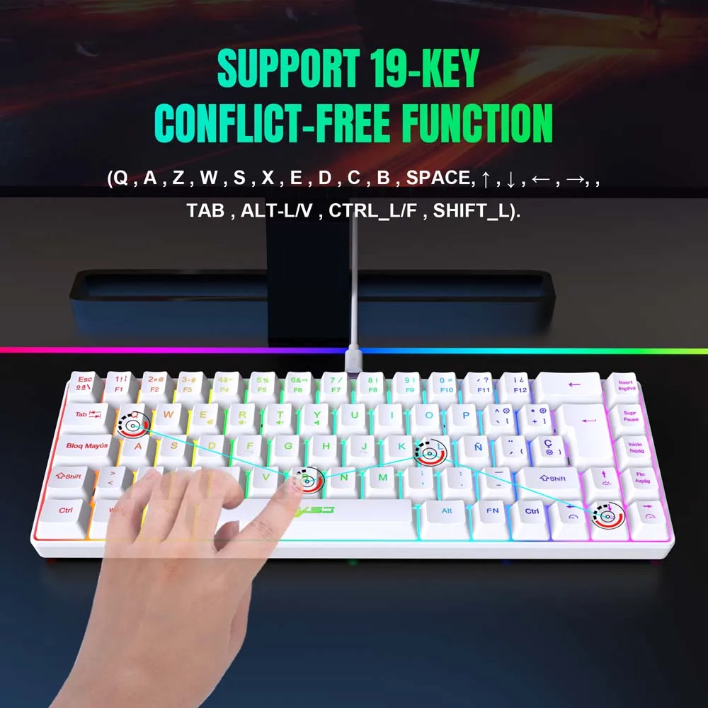 Проводная игровая клавиатура Spainish Type C USB планшетный ПК компьютер 69 клавиш RGB
