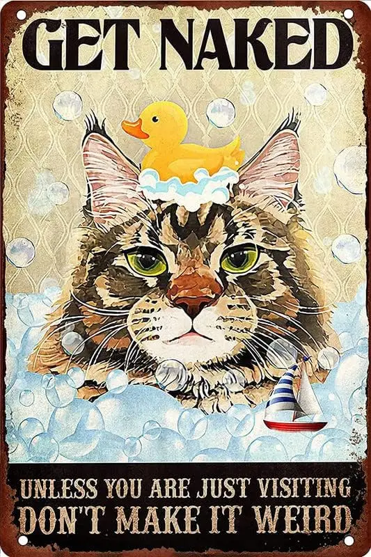 

6"x8" Cat Get Naked Unless You Are Just Visiting Don't Make It Weird Metal Tin Sign Vintage Metal Poster