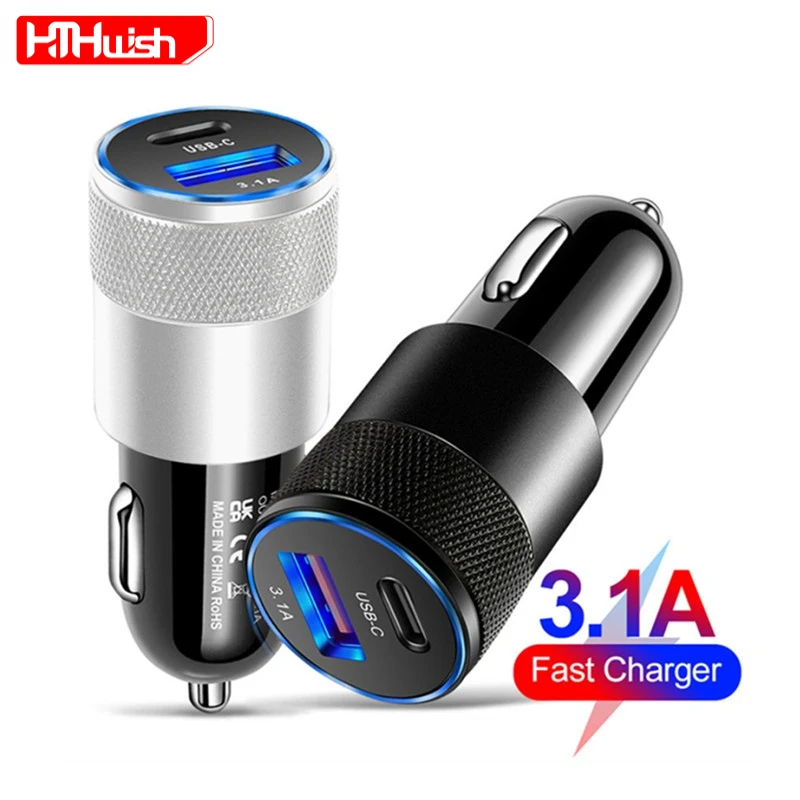 

USB Car Charger 12W 3A Type C PD Fast Charging QC 4.0 3.0 Quick Charge Mobile Phone Adapter for IPhone 12 Xiaomi Samsung Huawei