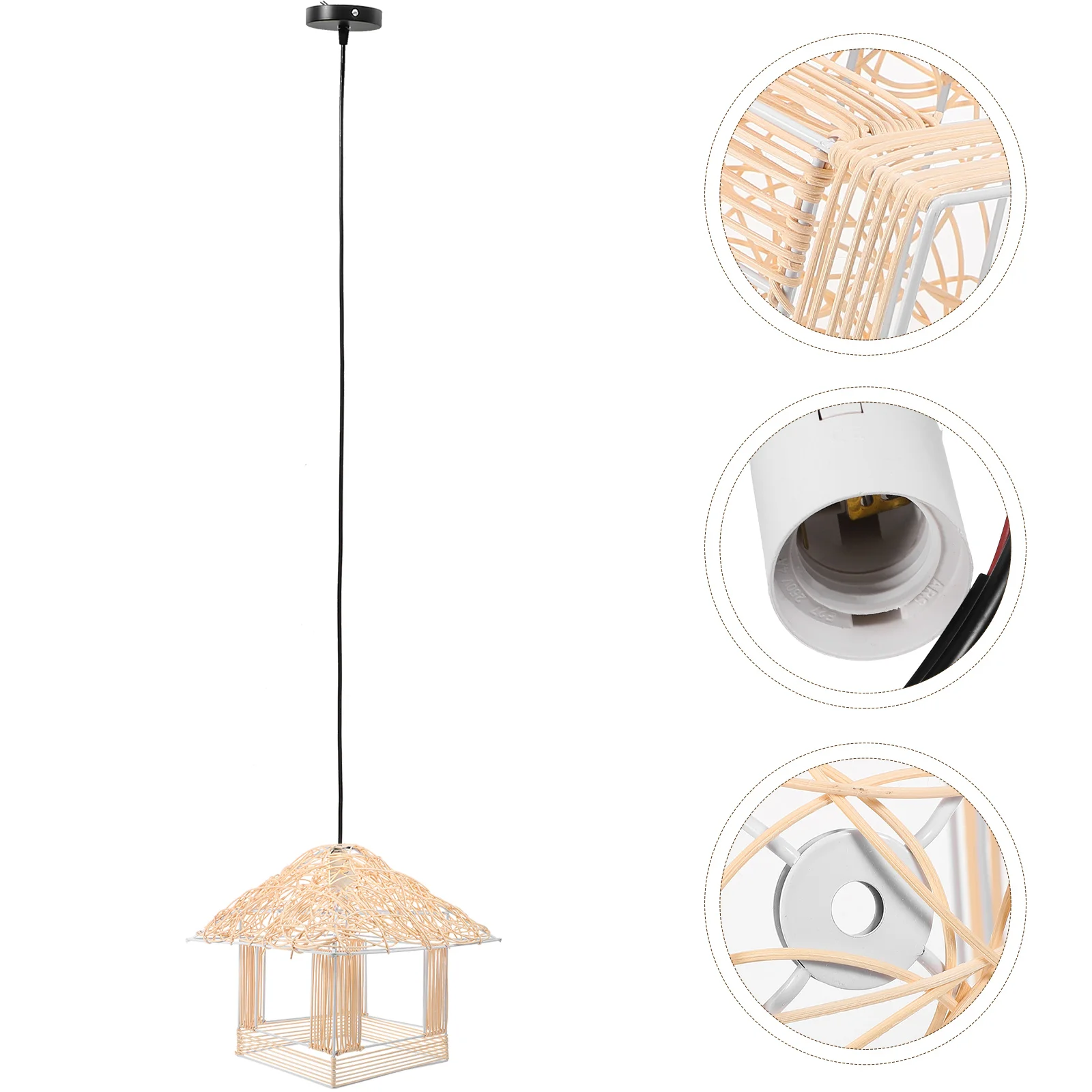 

Rattan Pendant Lamp House Shaped Woven Chandelier Rustic Ceiling Lamp No Bulb