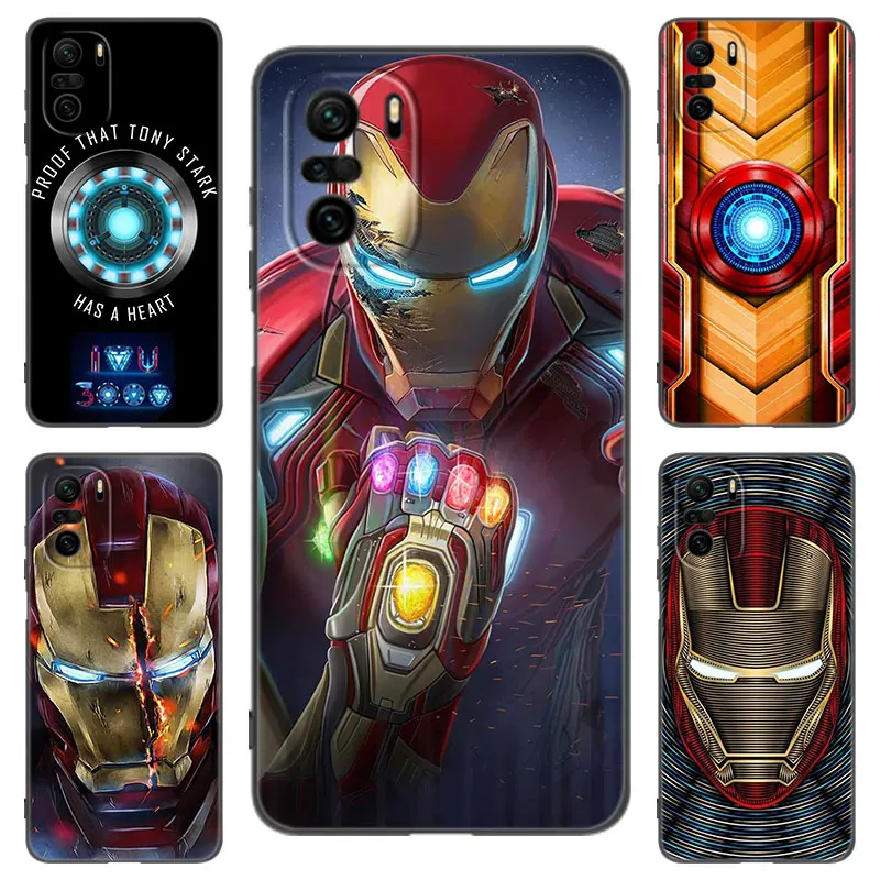 Marvel iron Hero Black Silicone Phone Case For Xiaomi POCO X3 X4 NFC F4 GT F5 F6 M4 M6 X5 X6 NEO Pro 5G M5
