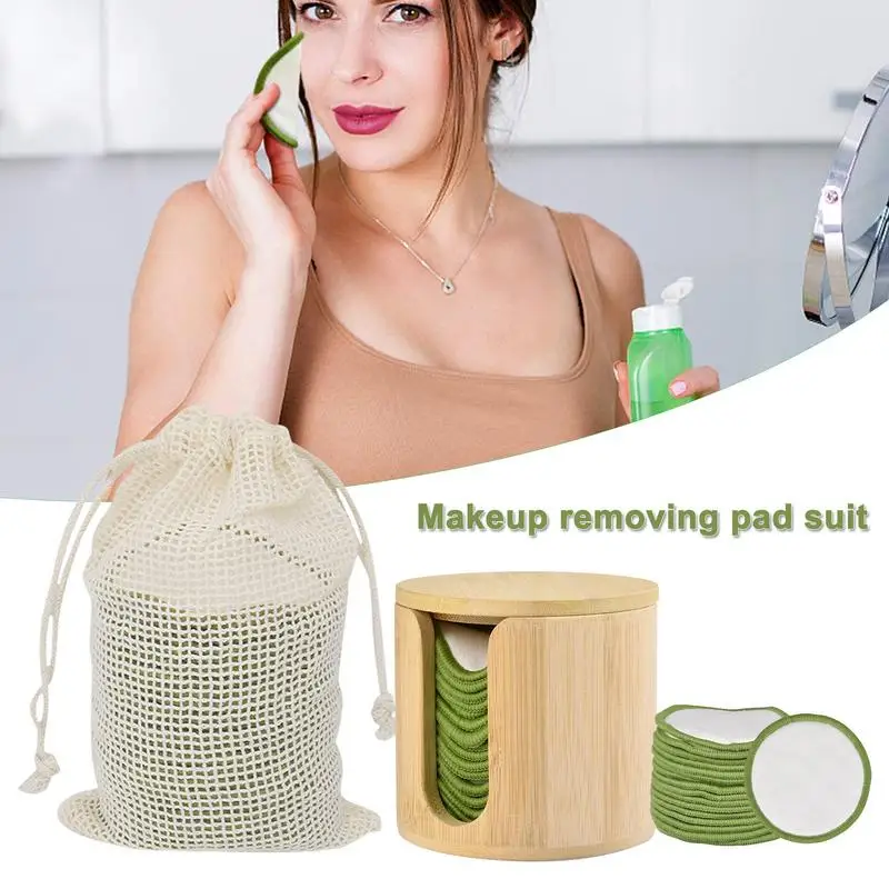 

16PCs Makeup Remover Bamboo Cotton Pads With Storage Bag Round Shape Washable Reusable Whole Face Cosmetic Cleansing Soft Wipes