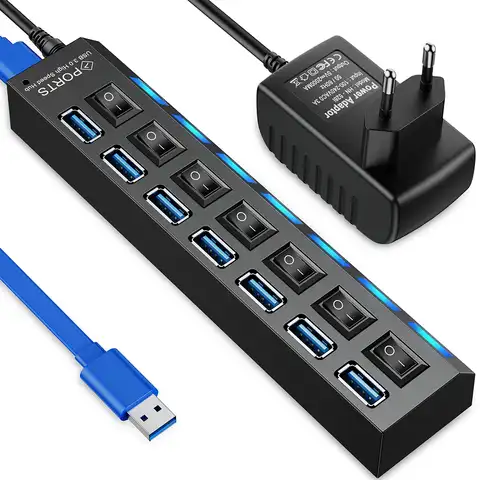Usb-хаб 3,0 USB 3 0 разветвитель Мульти USB 3 Hab использует адаптер питания, несколько разветвителей 2,0 концентратор с переключателем для аксессуаро...