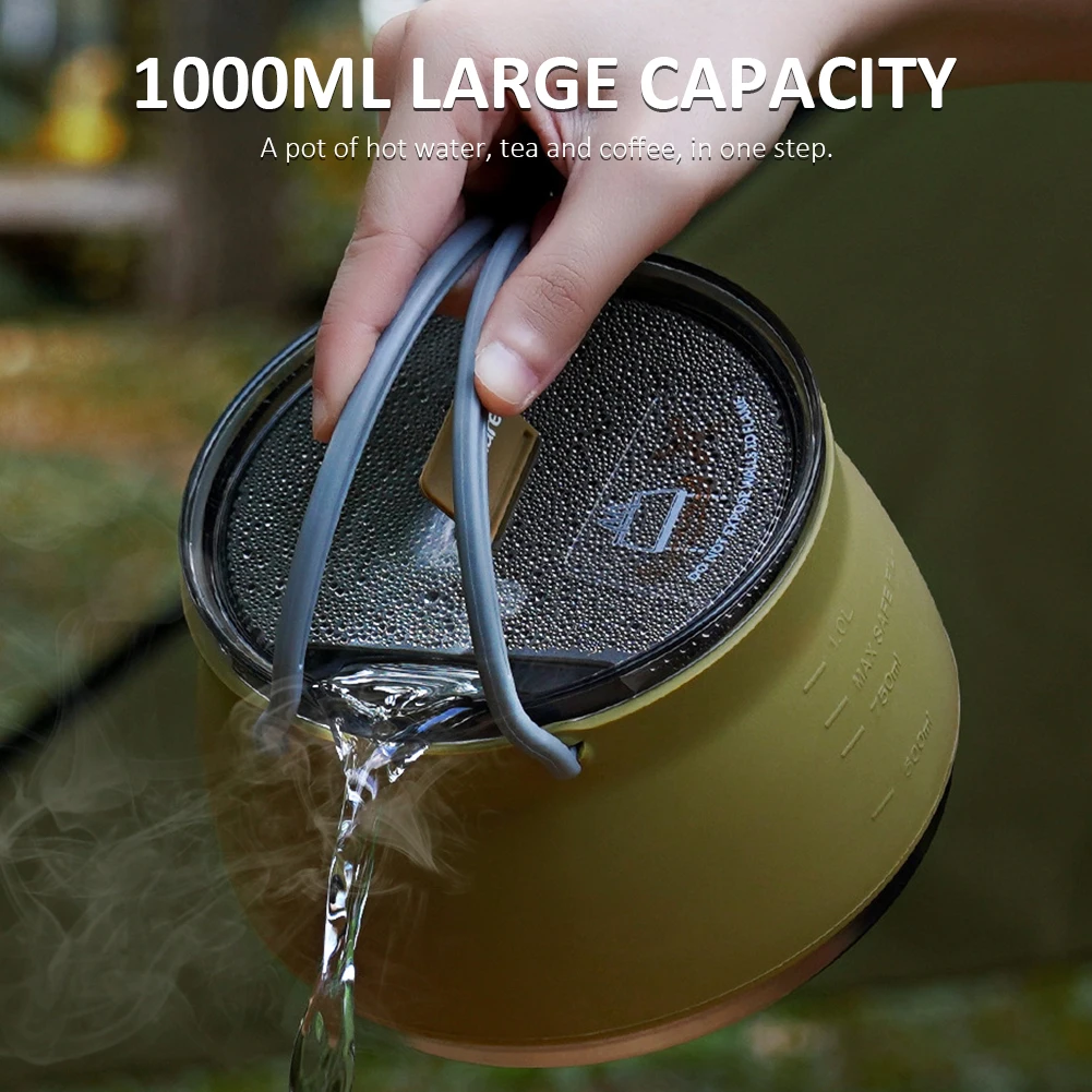 

1000ML Silicone Folding Kettle Portable Camping Boiling Water Pot with Handle Tea Coffee Cooker for Camping Travel