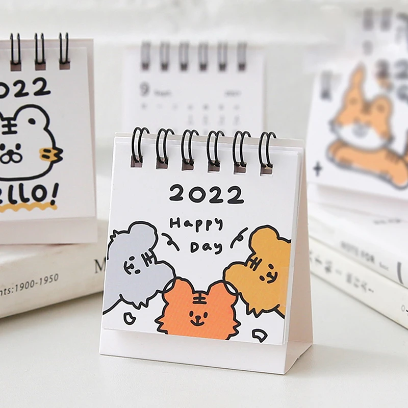 Mini Calendario de pie de papel de escritorio, planificador diario, Kawaii, dibujos animados, Tigre, nuevo, 2022
