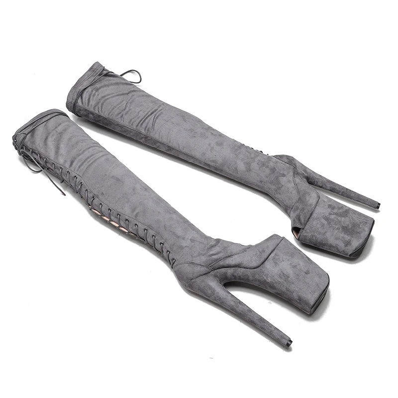 Leecabe  23CM/9inches Suede Upper  fashion  lady  small open toe High Heel platform  Pole Dance boots