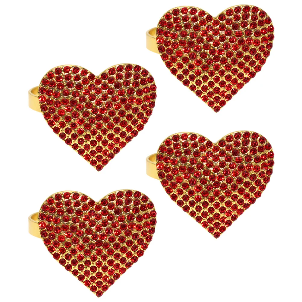 

4 Pcs Love Napkin Ring Party Decor Table Holders Bathroom Decorations Heart-shaped Rings Clasps Alloy