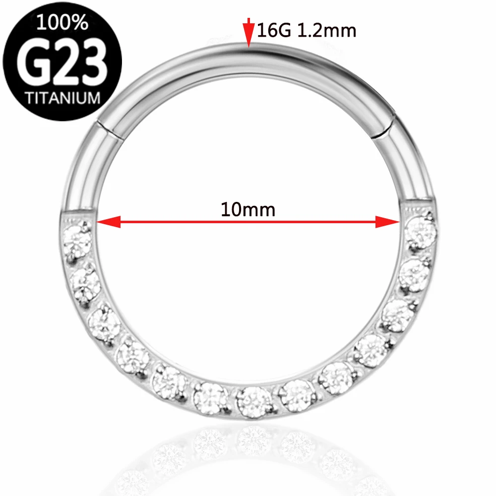G23 Titanium Zircon Hinged Segment Nose Rings Ear Cartilage Tragus Earrings Helix Daith Hoops Septum Clicker Piercing Jewelry