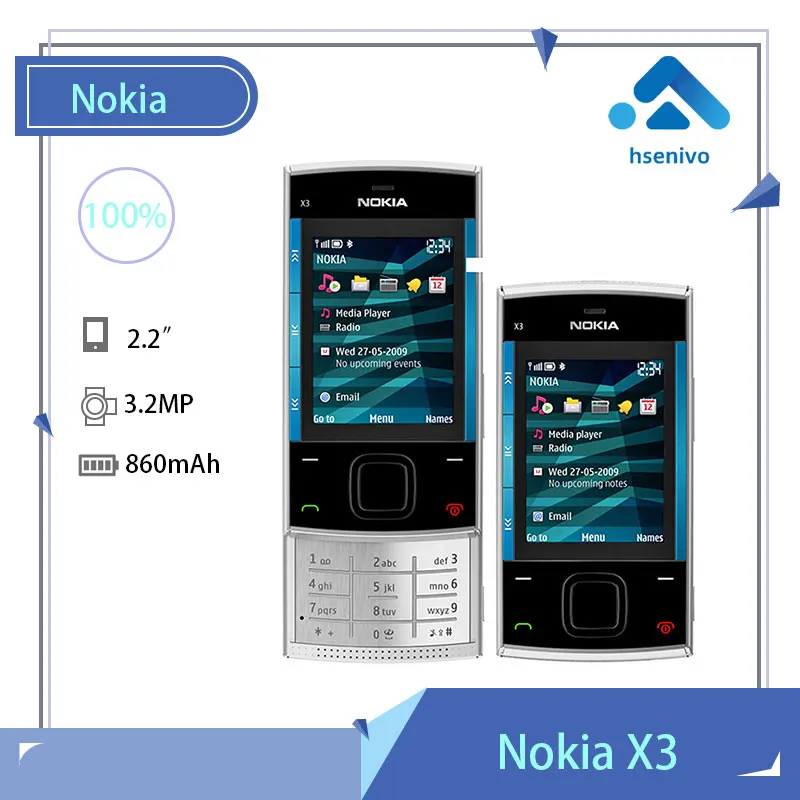 

Восстановленный Оригинальный Мобильный телефон Nokia X3, разблокированный сотовый телефон-слайдер X3-00, гарантия 1 год