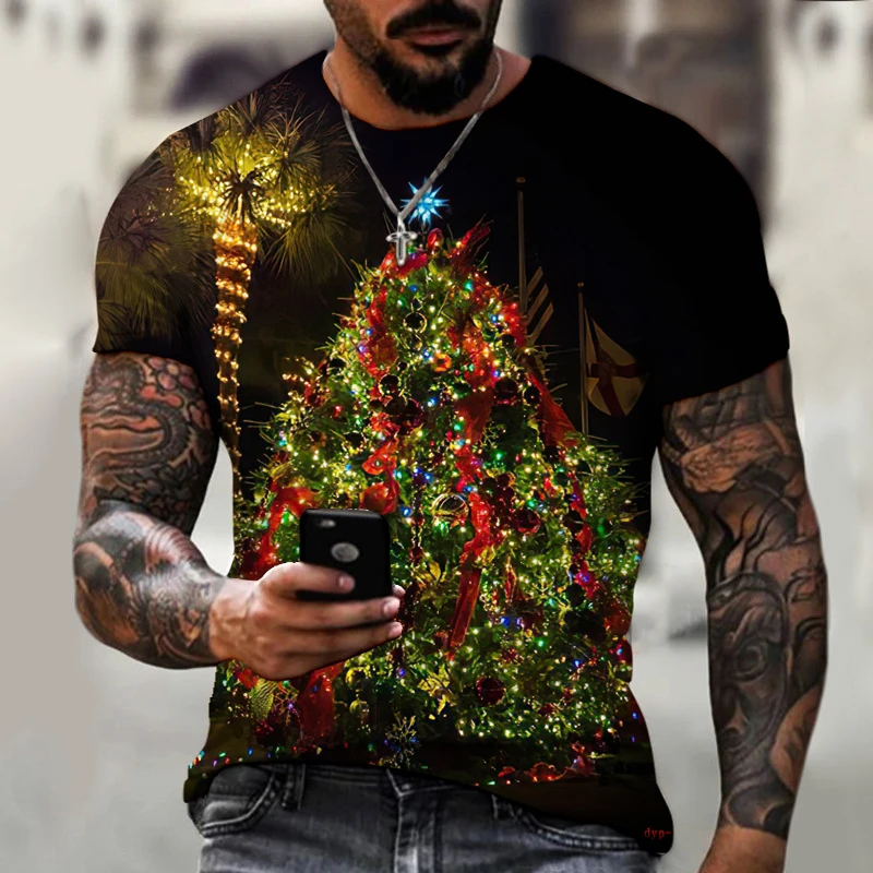 

New 2023 Brand 3D Printed Men'S T-Shirt Fun Christmas Festive Atmosphere Fashion Breathable O Neck Design Oversized Men'S Tshirt