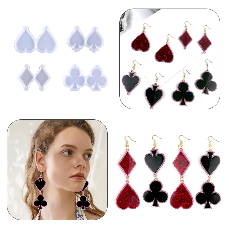 

4Pc/1Pc Earrings Epoxy Resin Mold Poker Earring Pendants Silicone Mold Handmade Crafts Jewelry Pendant Tools for Women Girl Teen