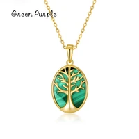 real s925 silver jewelry pendant necklace tree of iife malachite necklace for women authentic 14k gold plated fine jewelry gift