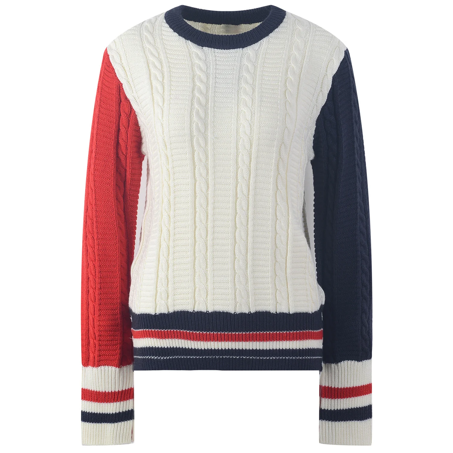 Autumn Winter Women Striped Sweater Pullover Knitted Top Warm O Neck Matching Color Korean Design High Quality