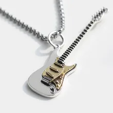 Fashion Rock Guitar Necklace Rings For Men and Women Holiday Gift Vintage Hip Hop Pendant Sweater Chain Punk Jewelry Accessories